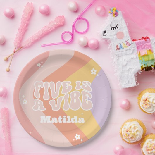 groovy rainbow 5はvibe 60のレトロデイジー クール ペーパープレート (パーティー)