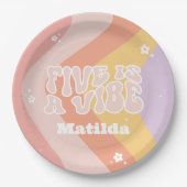 groovy rainbow 5はvibe 60のレトロデイジー クール ペーパープレート (正面)