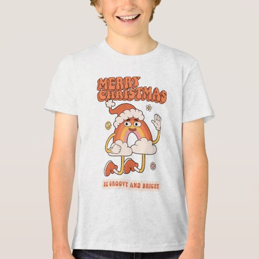 Groovy Rainbow Christmas – 明るくメリーなる トライブレンドTシャツ (正面)