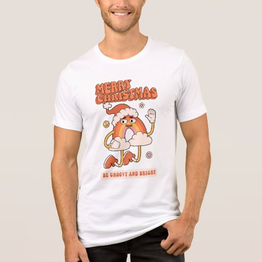 Groovy Rainbow Christmas – 明るくメリーなる トライブレンドTシャツ (正面)