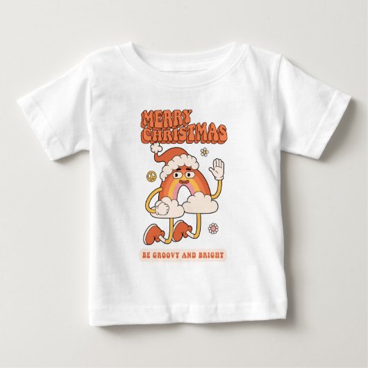 Groovy Rainbow Christmas – 明るくメリーなる ベビーTシャツ (正面)