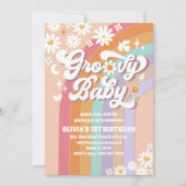 Groovy Rainbow Daisy Birthday Invitation 招待状 (正面)