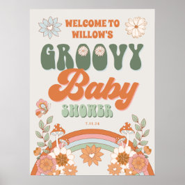 Groovy Rainbow Hippie Baby Showerウェルカムポスター ポスター
