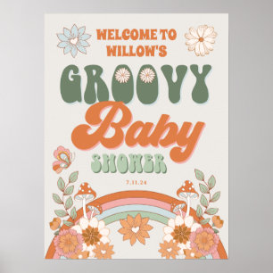 Groovy Rainbow Hippie Baby Showerウェルカムポスター ポスター