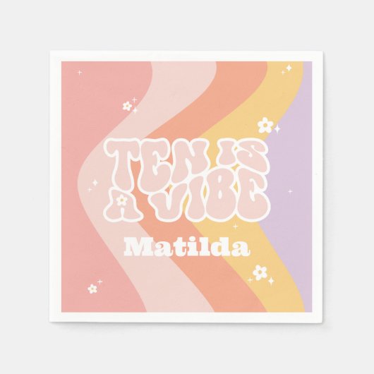 groovy rainbow tenはvibe 60のレトロなデイジー クール スタンダードカクテルナプキン (正面)