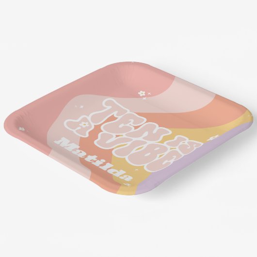 groovy rainbow tenはvibe 60のレトロなデイジー クール ペーパープレート (傾斜あり)