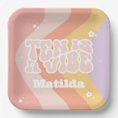 groovy rainbow tenはvibe 60のレトロなデイジー クール ペーパープレート (正面)