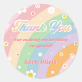 Groovy Rainbow Thank You誕生日パーティー ラウンドシール (正面)