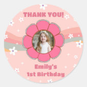 Groovy Rainbow Thank You誕生日パーティー ラウンドシール (正面)