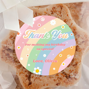 Groovy Rainbow Thank You誕生日パーティー ラウンドシール