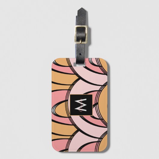 Groovy Rainbowsオレンジピンクパターン ラゲッジタグ (正面縦)