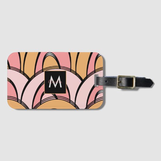 Groovy Rainbowsオレンジピンクパターン ラゲッジタグ (正面横)