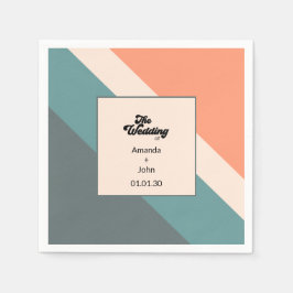 Groovy-Retro オレンジとダスティブルーの結婚式 スタンダードカクテルナプキン