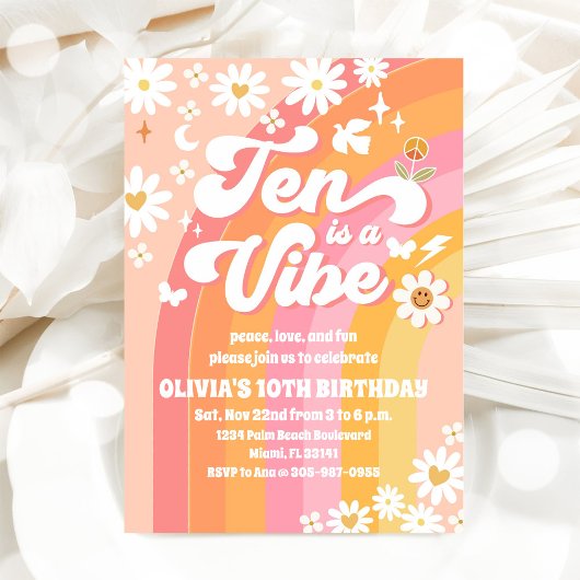 Groovy Retro 10th Birthday Invitation 招待状
