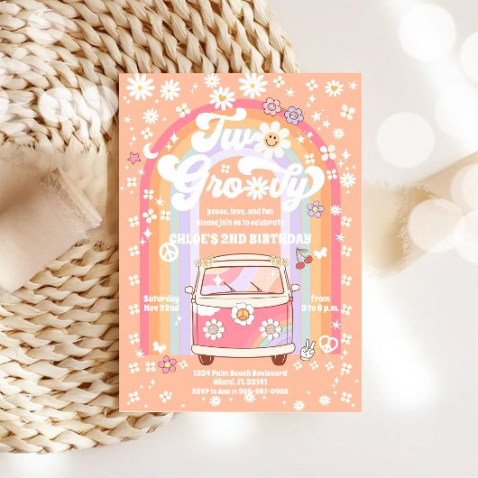 Groovy Retro 2nd Birthday Invitation 招待状