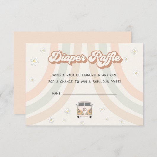 groovy retro 70sおむつラッフル招待インサート エンクロージャーカード (正面/裏面)