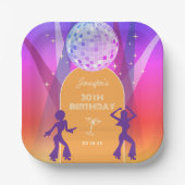Groovy Retro 70s 80s Disco 30th Birthday Party ペーパープレート (正面)