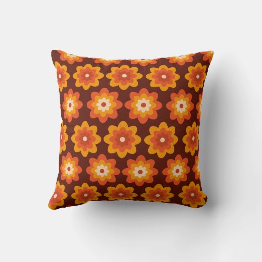 Groovy retro 70s boho funky orange flower pattern クッション (裏面)