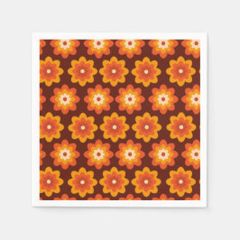 Groovy retro 70s boho hippieオレンジ色の花柄 スタンダードカクテルナプキン