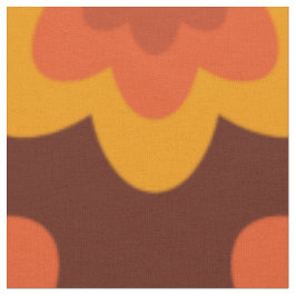 Groovy retro 70s boho hippieオレンジ色の花柄 ファブリック