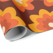 Groovy retro 70s boho hippieオレンジ色の花柄 ラッピングペーパー (ロールコーナー)