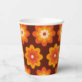 Groovy retro 70s boho hippieオレンジ色の花柄 紙コップ (裏面)
