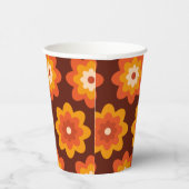 Groovy retro 70s boho hippieオレンジ色の花柄 紙コップ (右)