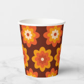 Groovy retro 70s boho hippieオレンジ色の花柄 紙コップ (正面)