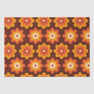 Groovy retro 70s boho hippieオレンジ色の花柄 薄葉紙