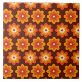 Groovy retro 70s boho hippie orange flower pattern タイル (正面)