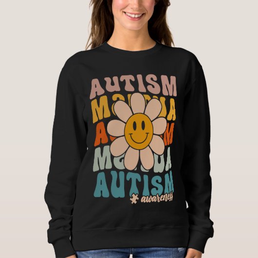 Groovy Retro Autism Awareness Month Puzzle Piece S スウェットシャツ (正面)