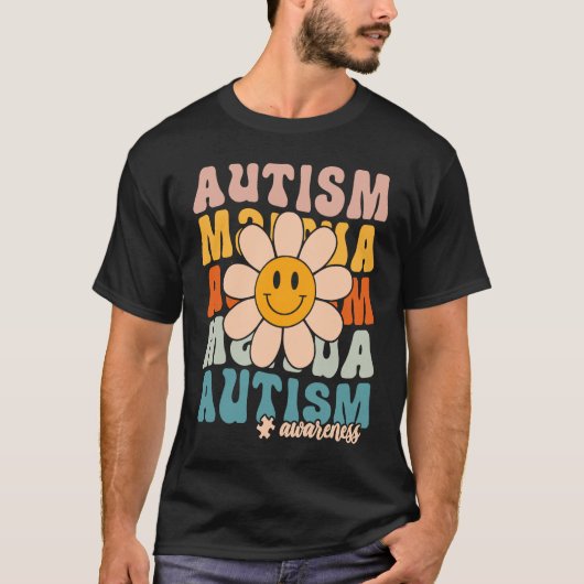 Groovy Retro Autism Awareness Month Puzzle Piece S Tシャツ (正面)