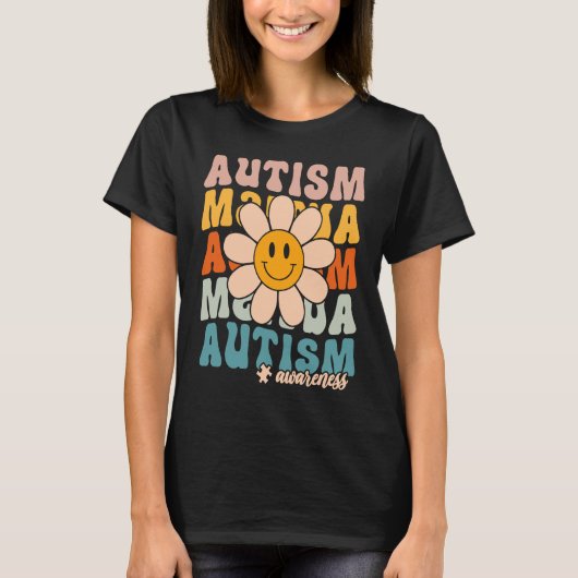 Groovy Retro Autism Awareness Month Puzzle Piece S Tシャツ (正面)