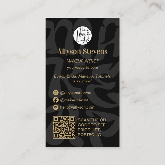 Groovy retro black logo qr code Makeup 名刺 (裏面)