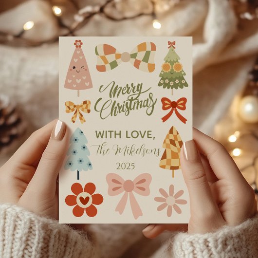 Groovy Retro Bow Christmas シーズンカード