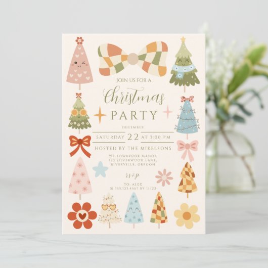 Groovy Retro Bow Christmas 招待状 (スタンド正面)