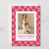 Groovy Retro Checkerboard Valentine's Day Photo シーズンカード (正面)