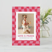 Groovy Retro Checkerboard Valentine's Day Photo シーズンカード (スタンド正面)
