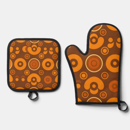Groovy Retro Circles Abstract Pattern 1970s  鍋つかみ&鍋敷きセット (正面)