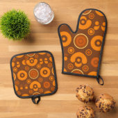Groovy Retro Circles Abstract Pattern 1970s  鍋つかみ&鍋敷きセット (トップダウン)