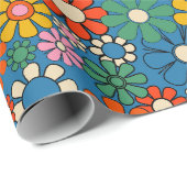 Groovy Retro Colorful 60s 70s Floral Pattern ラッピングペーパー (ロールコーナー)