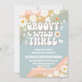 Groovy Retro Daisy 3rd Birthday Invitation 招待状 (正面)