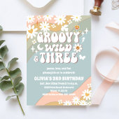 Groovy Retro Daisy 3rd Birthday Invitation 招待状