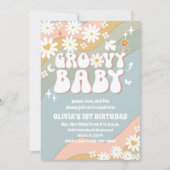Groovy Retro Daisy Birthday Invitation 招待状 (正面)