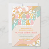 Groovy Retro Daisy Birthday Invitation 招待状 (正面)