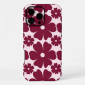 Groovy Retro Daisy Pattern Deep Berry Pink iPhoneケース (裏面)