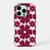 Groovy Retro Daisy Pattern Deep Berry Pink iPhoneケース (裏面)