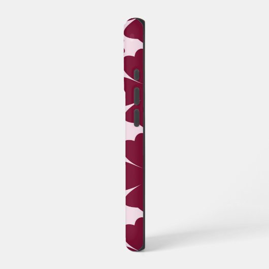 Groovy Retro Daisy Pattern Deep Berry Pink iPhoneケース (左側面)