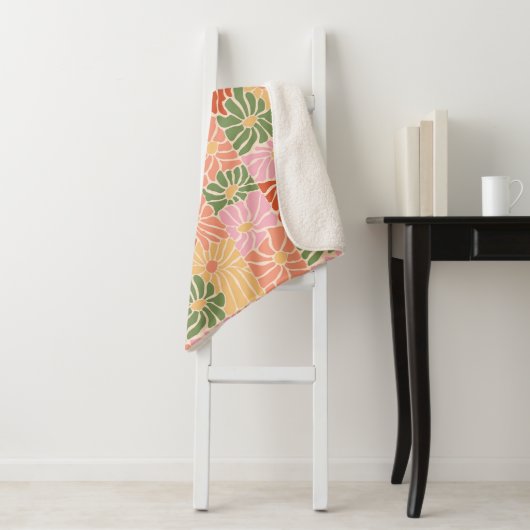 Groovy Retro Floral  シェルパブランケット (インサイチュ)