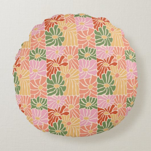 Groovy Retro Floral  ラウンドクッション (正面)